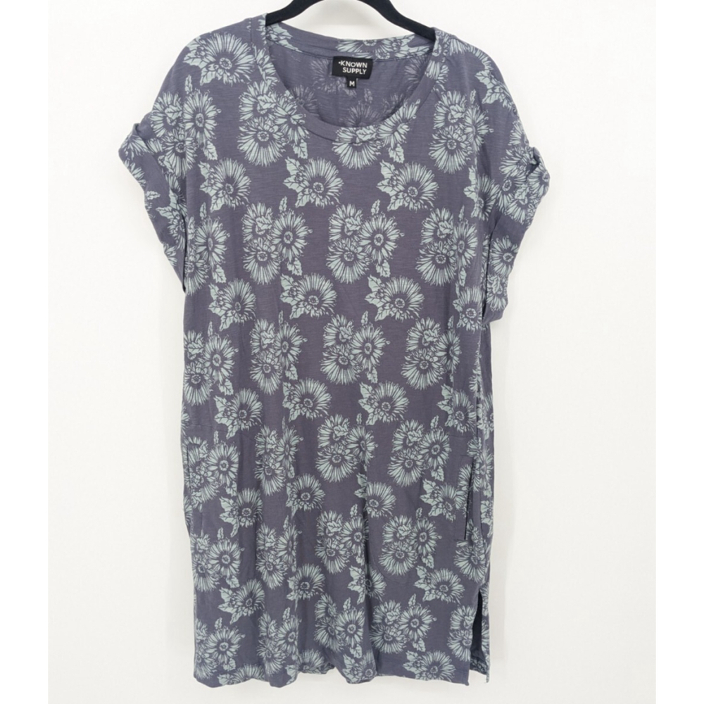 Unknown Supply Blue Floral T-Shirt Dress